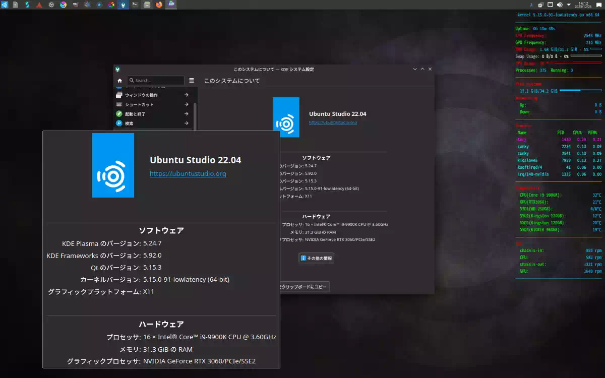 Ubuntu Studio 22.04LTS KDE Plasma デスクトップ