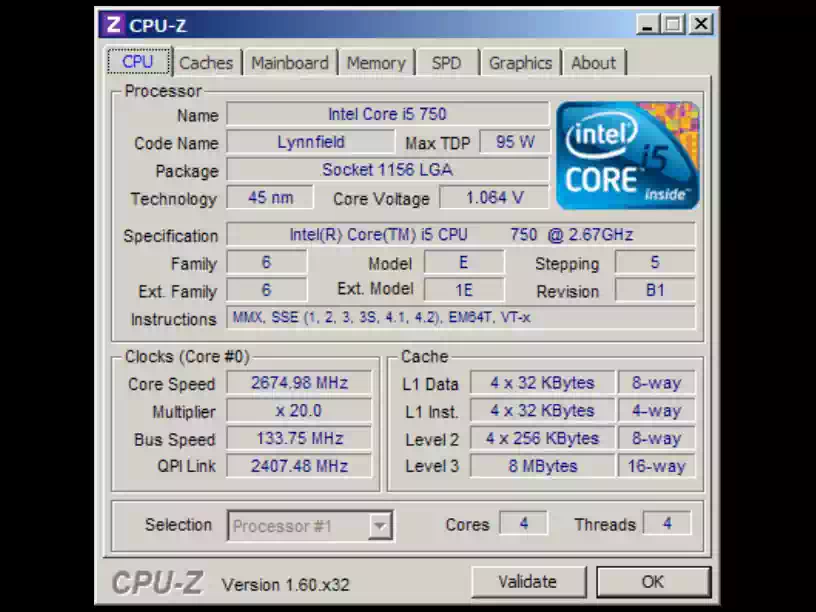 Windows XP上のCPU-Zの画像