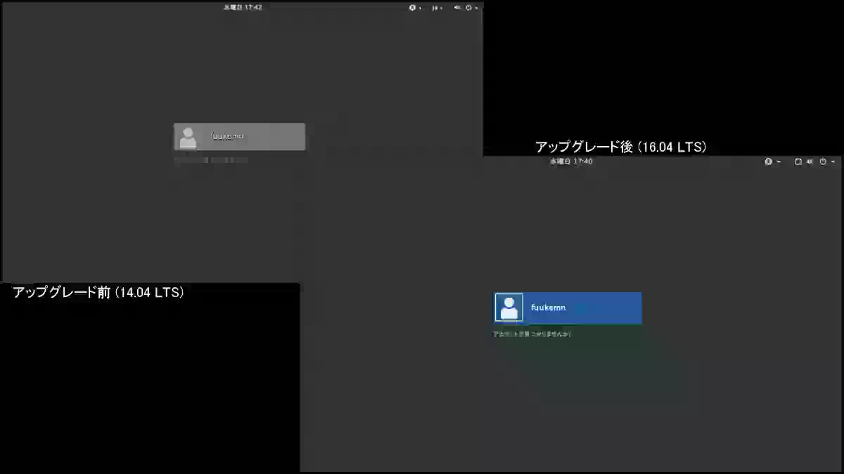 アップグレード前、後のログイン画面