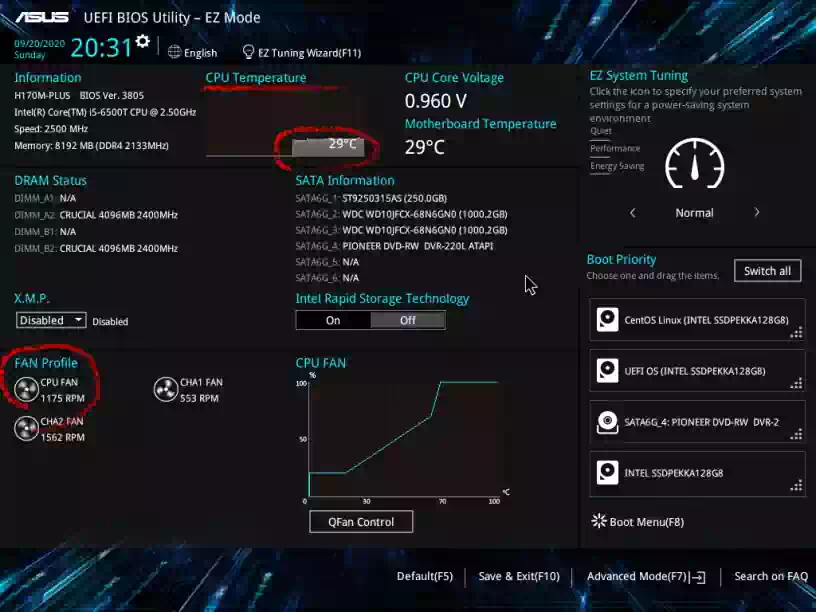 マザーボードUEFI BIOS CPU温度