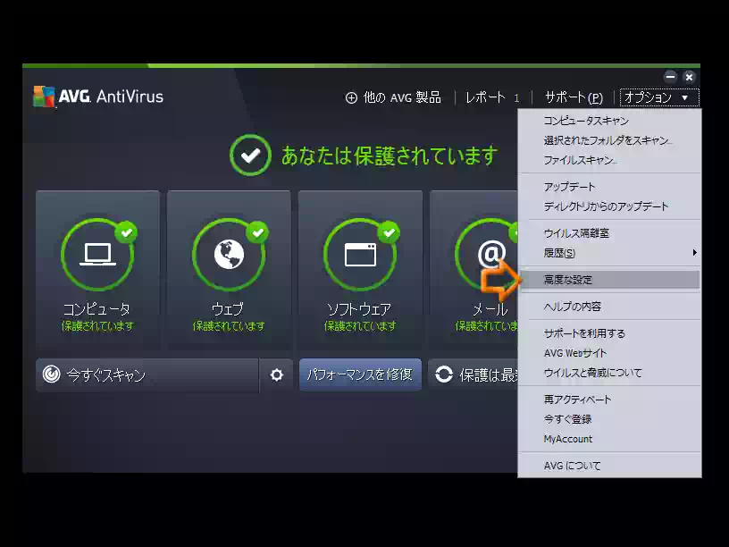 AVGオプション高度な設定の画像