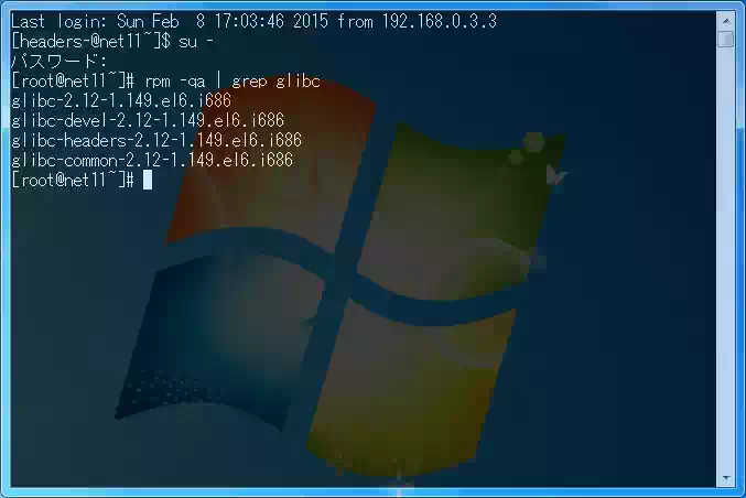 リモート端末で現在のglibcバージョンを表示している画像