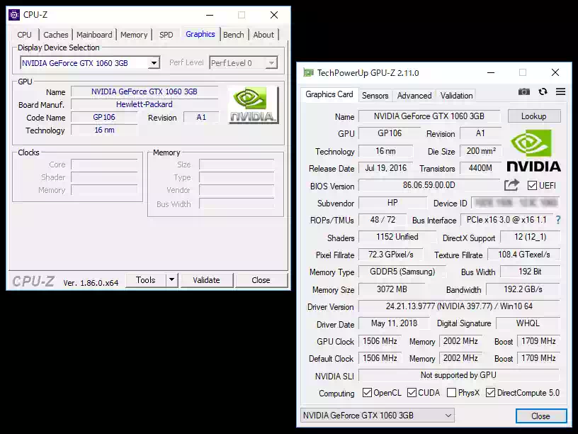 グラフィックスボードのGPU-Z画像