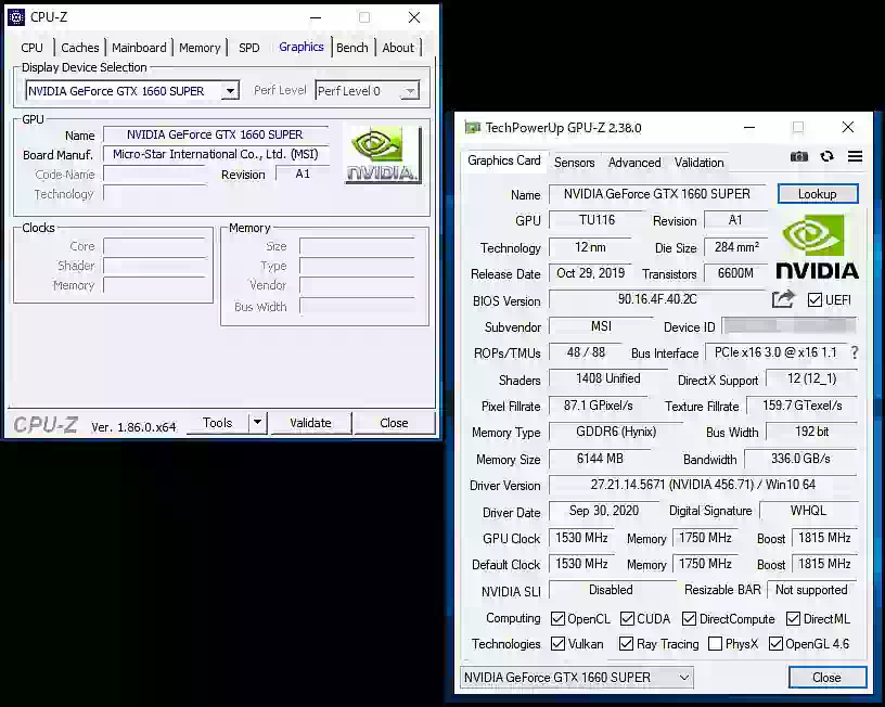 グラフィックスボードのCPU-Z と GPU-Z