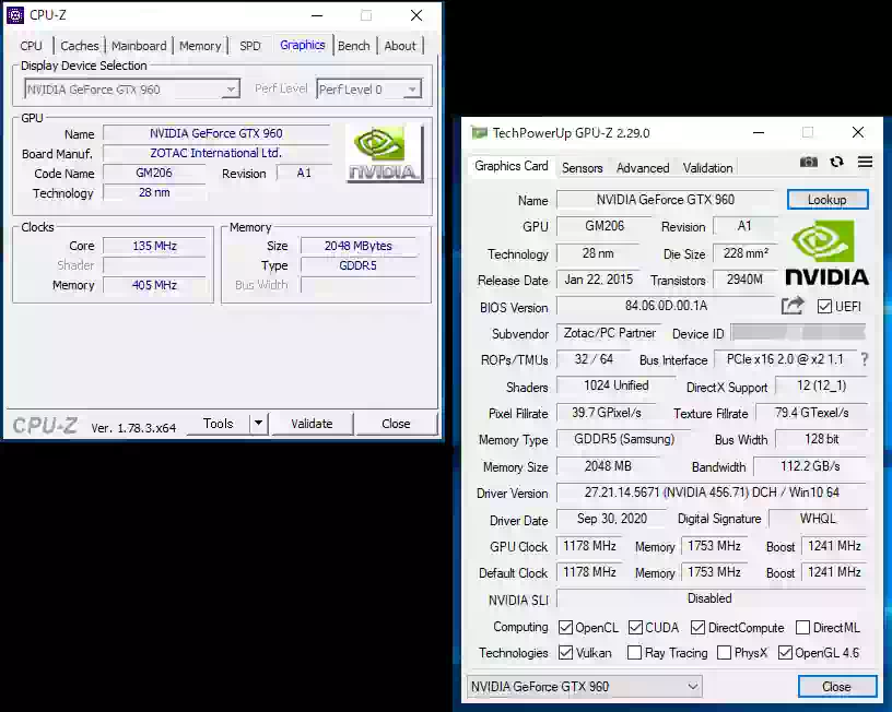 グラフィックスボードのCPU-Z と GPU-Z