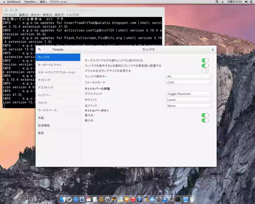 GNOME Tweak Toolの画像１