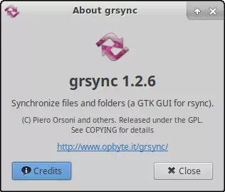 grsync についてのダイアログボックス