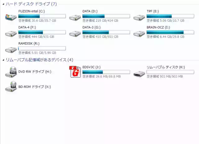 USBメモリーのパーティションが未割り当てになっている画像