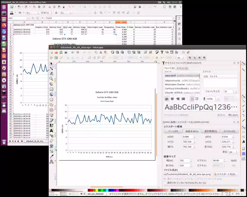 LibreOffice Calcグラフと Linux版 Inkscapの画像