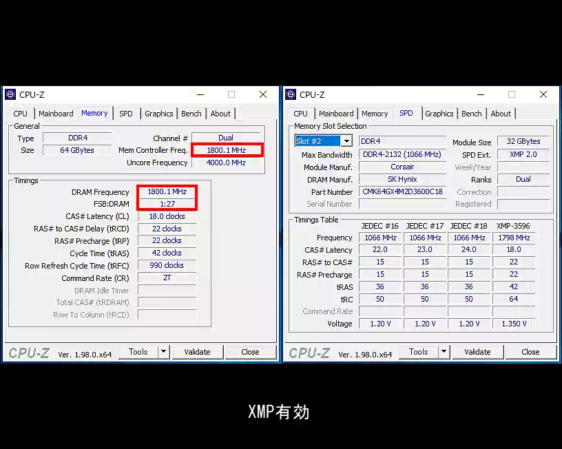 XMP有効の時のCPU-Z