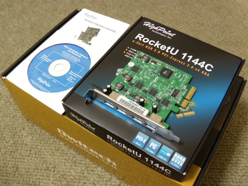 HighPoint PCI-E 2.0×4 USB3.0 外部4ポート 拡張 インターフェース カード RocketU 1144D