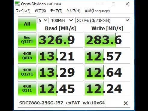 SDCZ880-256G-J57、100MiBベンチマーク結果の画像