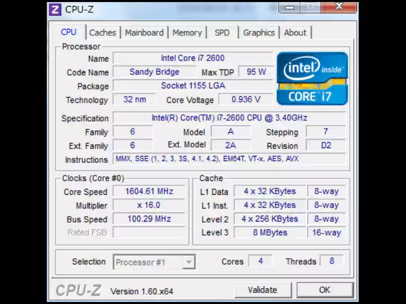 Core i7-2600のCPU-Zの画像