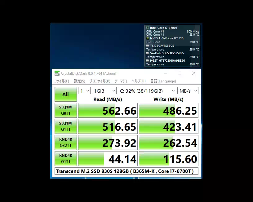 M.2SSDのベンチマーク結果