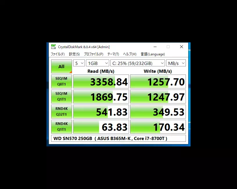 WD Blue SN570のベンチマーク結果