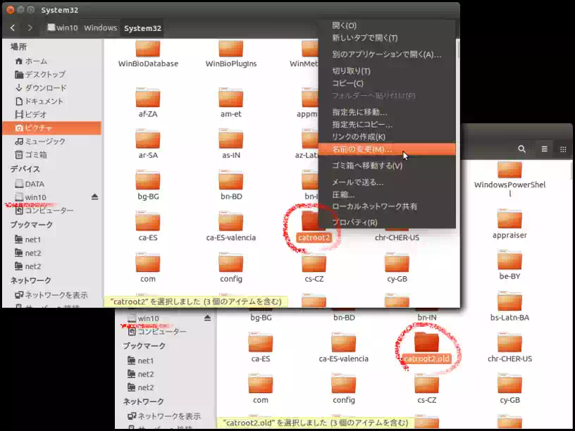 Ubuntu上からリネームしている画像