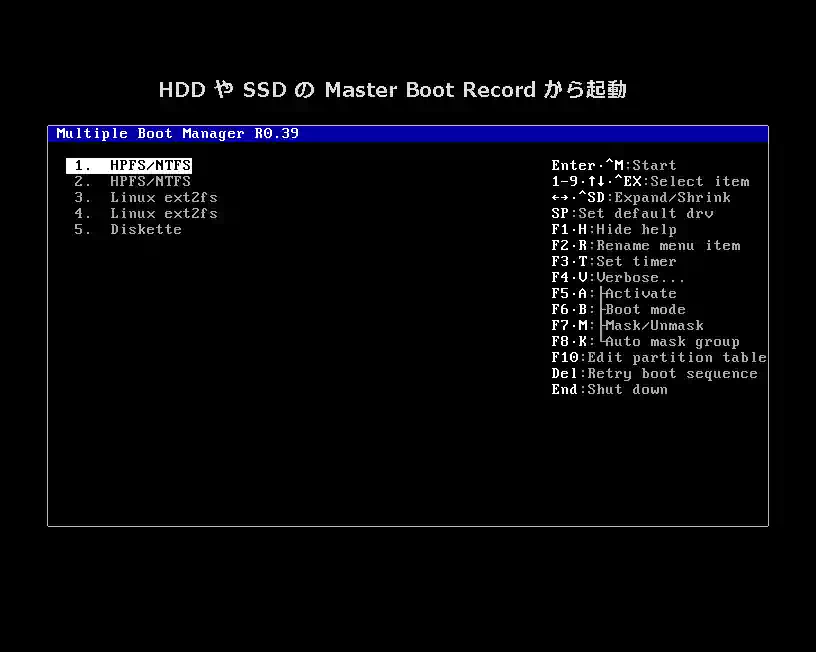 HDD や SSD の Master Boot Record から起動した時の画像