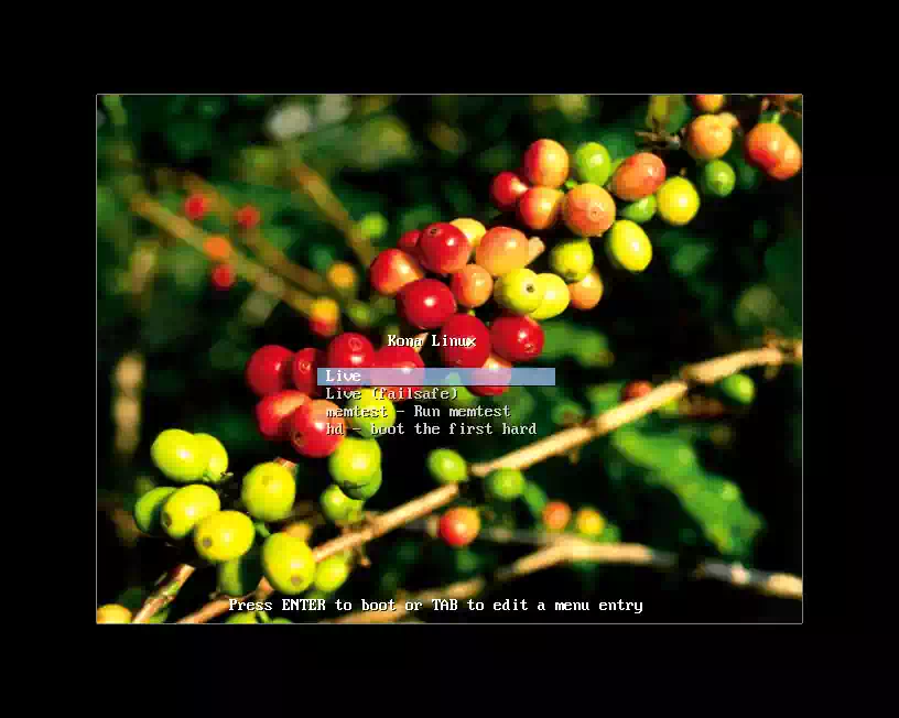 Kona Linux のGRUBメニュー画像