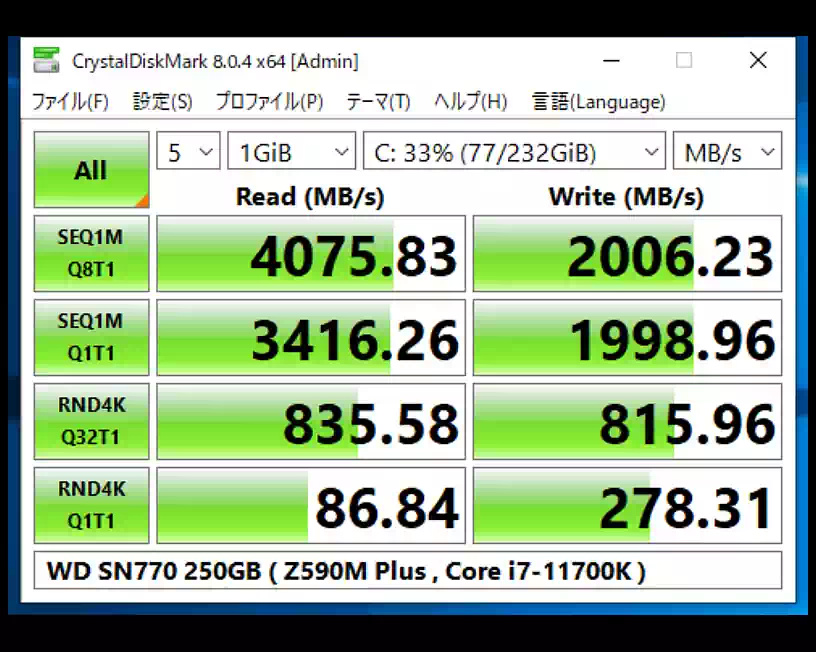 M.2SSDのベンチマーク結果